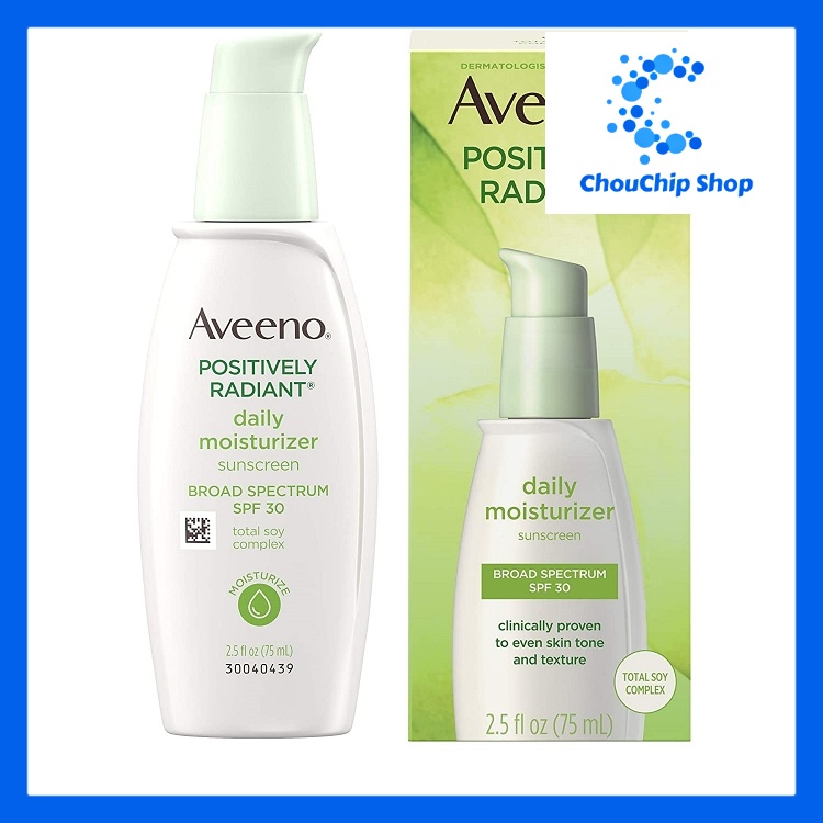 Kem ẩm Aveeno Positively Radiant Daily Facial Moisturizer Total Soy Complex and Broad Spectrum SPF30 (mẫu mới 68ml