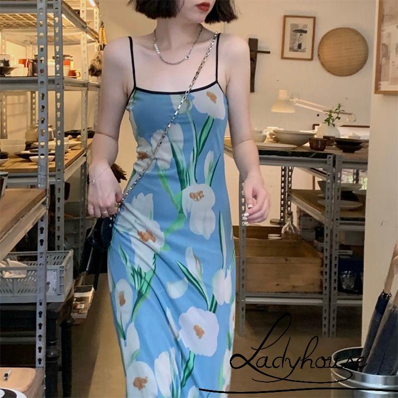 Đầm Dài Hai Dây Ôm Dáng In Hoa Thời Trang Gợi Cảm Cho Nữ