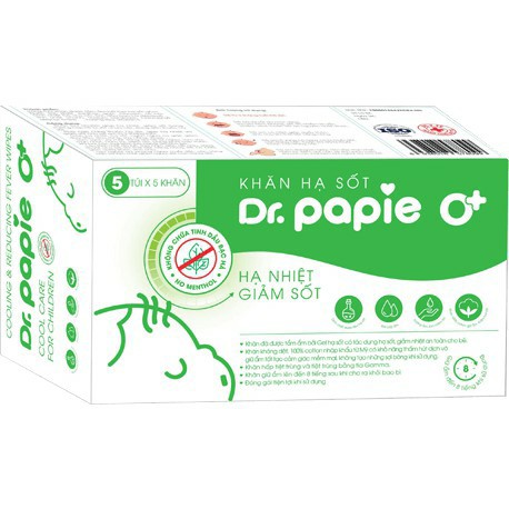 Khăn Lau Hạ Sốt Giảm Nhiệt An Toàn Cho Bé Từ 0m+ Dr.Papie (Hộp 25 Cái)