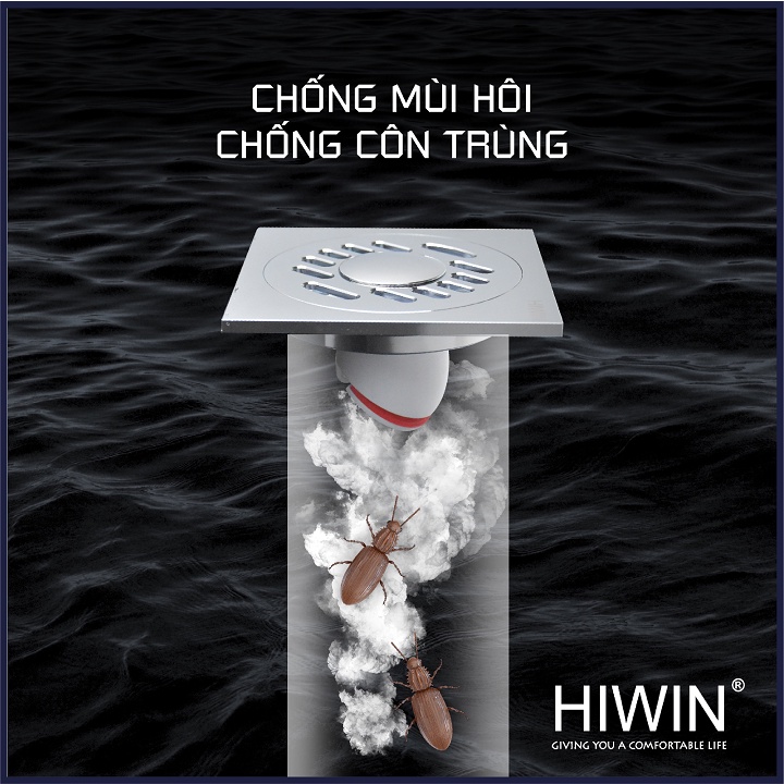 Phễu thoát sàn máy giặt ngăn mùi hôi thoát nước nhanh đồng mạ crom kích thước 100x100mm HIWIN FD-1101WH