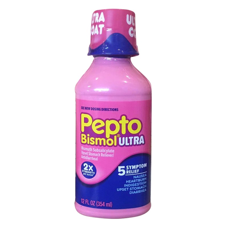 Hsd: 7.2024.TIÊU CHẢY KHÓ TIÊU ĐẦY HƠI ĐAU BỤNG PEPTO BISMOL ULTRA 354ML TỪ MỸ