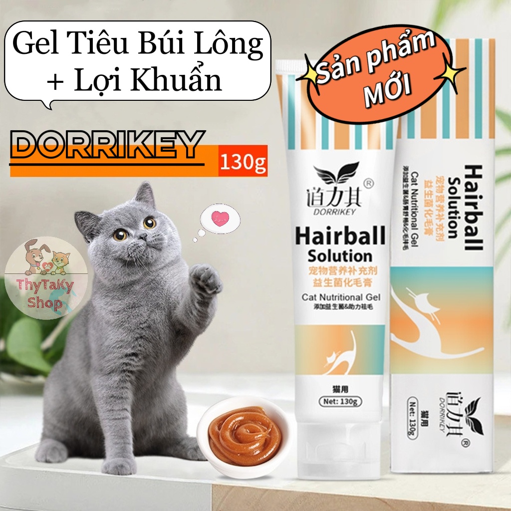 Gel tiêu búi lông dưỡng lông bổ sung lợi khuẩn cho mèo Dorrikey 130g