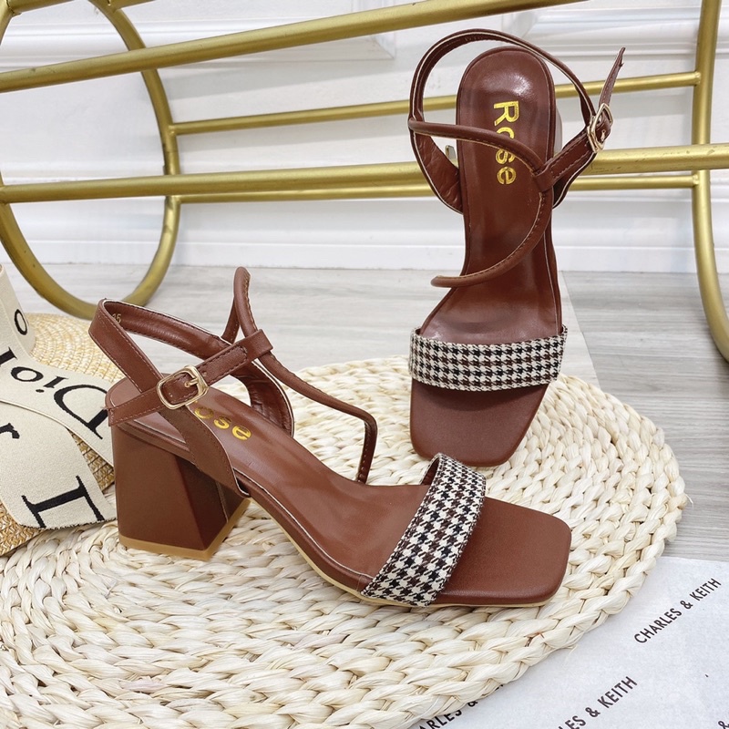 Sandal kẻ quai ngang gót trụ fullbox hàng cao cấp
