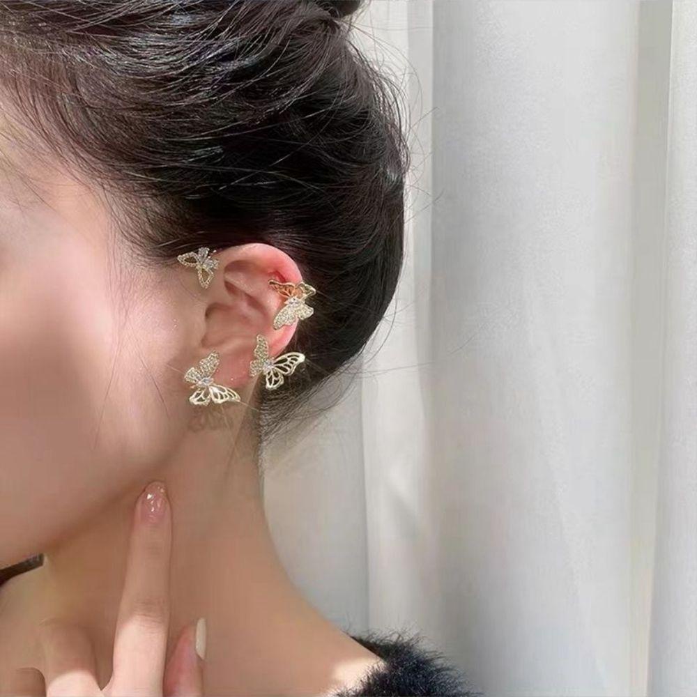 QQMALL Bông Tai Hình Bướm Bằng Kim Loại Lấp Lánh Sang Trọng Cho Nữ