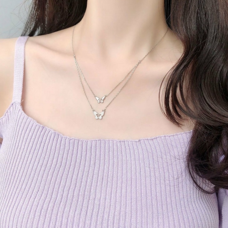 Dây chuyền Bạc ý 925 bươm bướm đôi 2 mặt vòng cổ nữ
