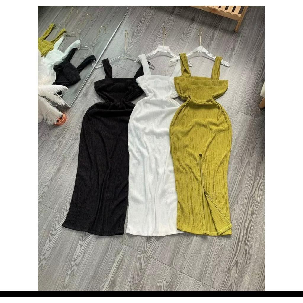 Đầm hai dây bản vuông ôm body trơn dáng dài cực xinh , chất xốp mềm mịn
