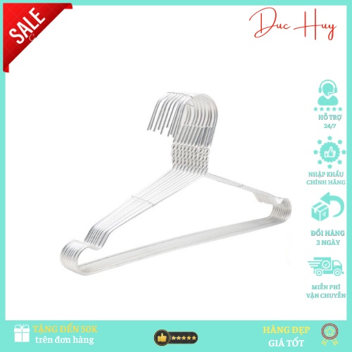 Bịch 10 móc treo quần áo người lớn siêu tiên lợi, móc nhôm loại Trung size 45 cm rất chắc chắn DUC HUY 99
