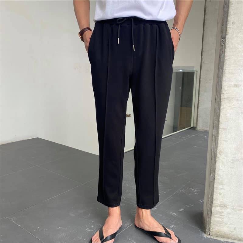 Quần dài nam chất poly co giãn 4 chiều đàn hồi thoáng mát cao cấp basic trắng đen