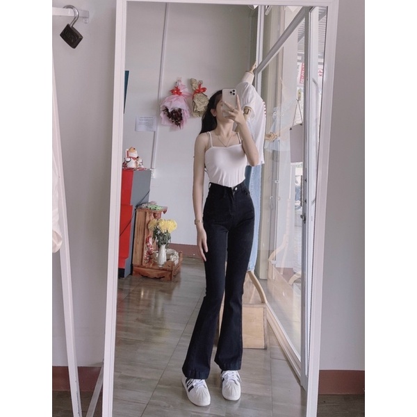 Quần Jean co giãn ống pass-Quần loe cạp siêu cao Lai to- Video, Ảnh thật