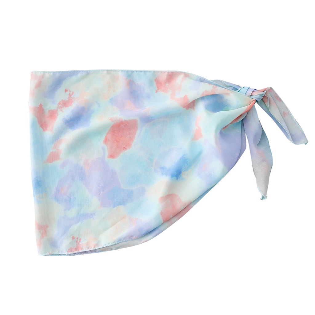 Đồ Bơi bikini Bằng Lụa In Màu Nhuộm Phối Khăn Choàng Lưới Thời Trang Đi Biển Cho Nữ