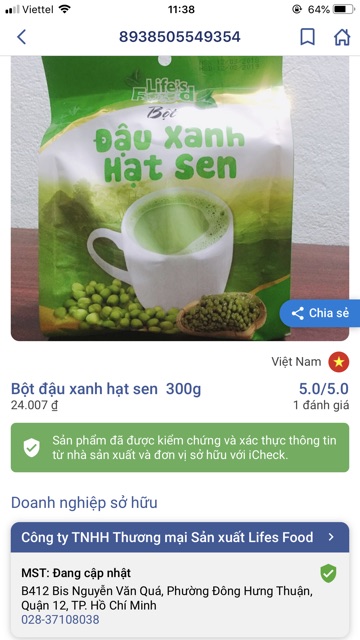 BỘT ĐẬU XANH + HẠT SEN UỐNG LIỀN. Chỉ 2k/ gói