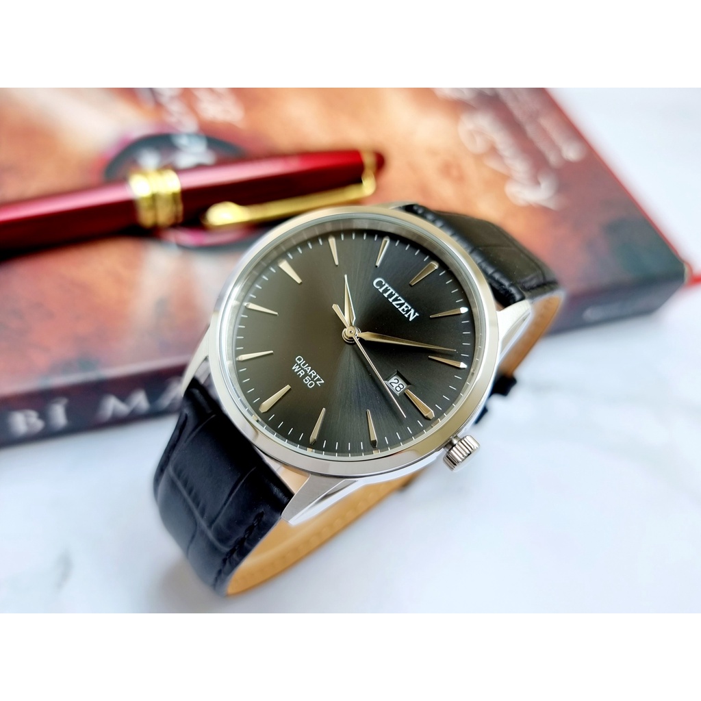 Đồng Hồ Nam Citizen BI5000-10E Pin Dây Da Full Đen
