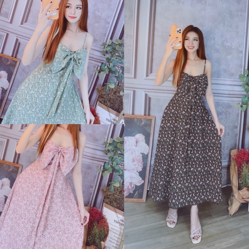 Váy hai dây lụa kèm mút ngực dáng dài maxi freesize ulzzang linh htt