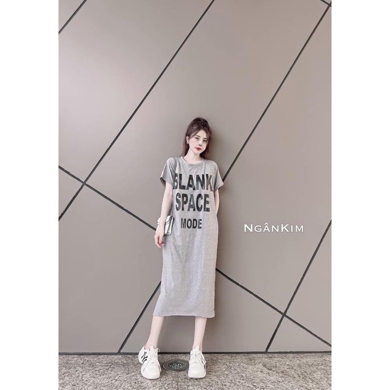 ĐẦM NỮ-Váy suông cotton dáng dài 1m in chữ "BLANK"