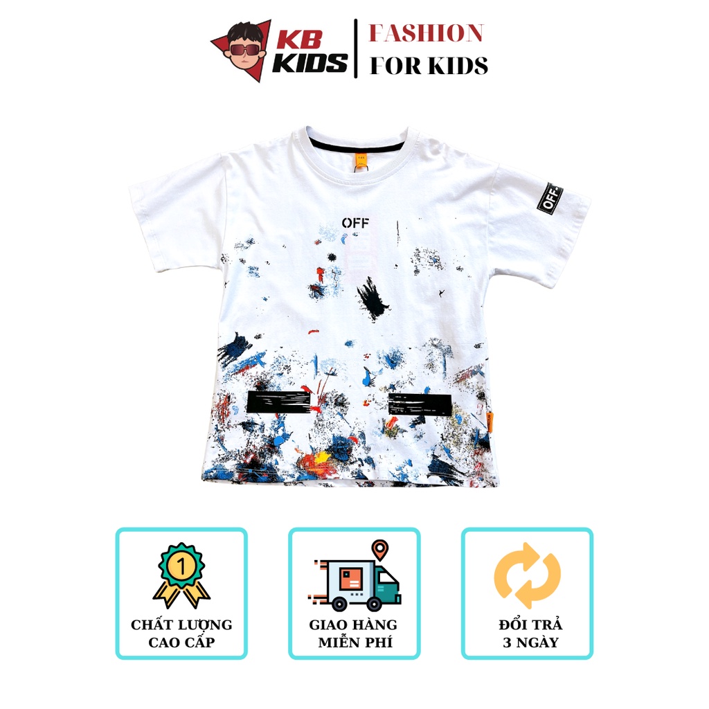 Áo Phông Cho Bé, Áo Thun Cộc Tay Off Wht Trắng Vẩy Sơn Cá Tính Hot Trend Thời Trang KB Kids- KB204