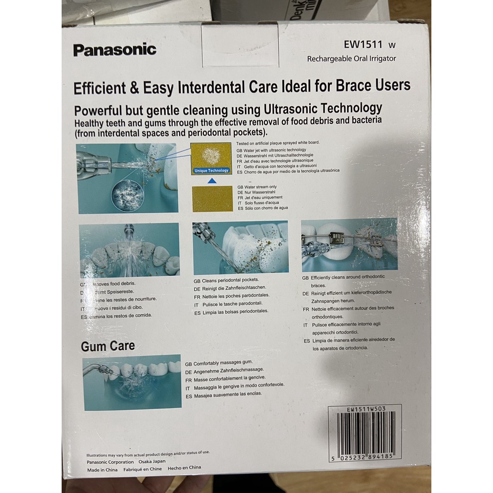 Máy tăm nước Panasonic EW1511 công nghệ siêu âm vệ sinh răng miệng, hàng nội địa Anh