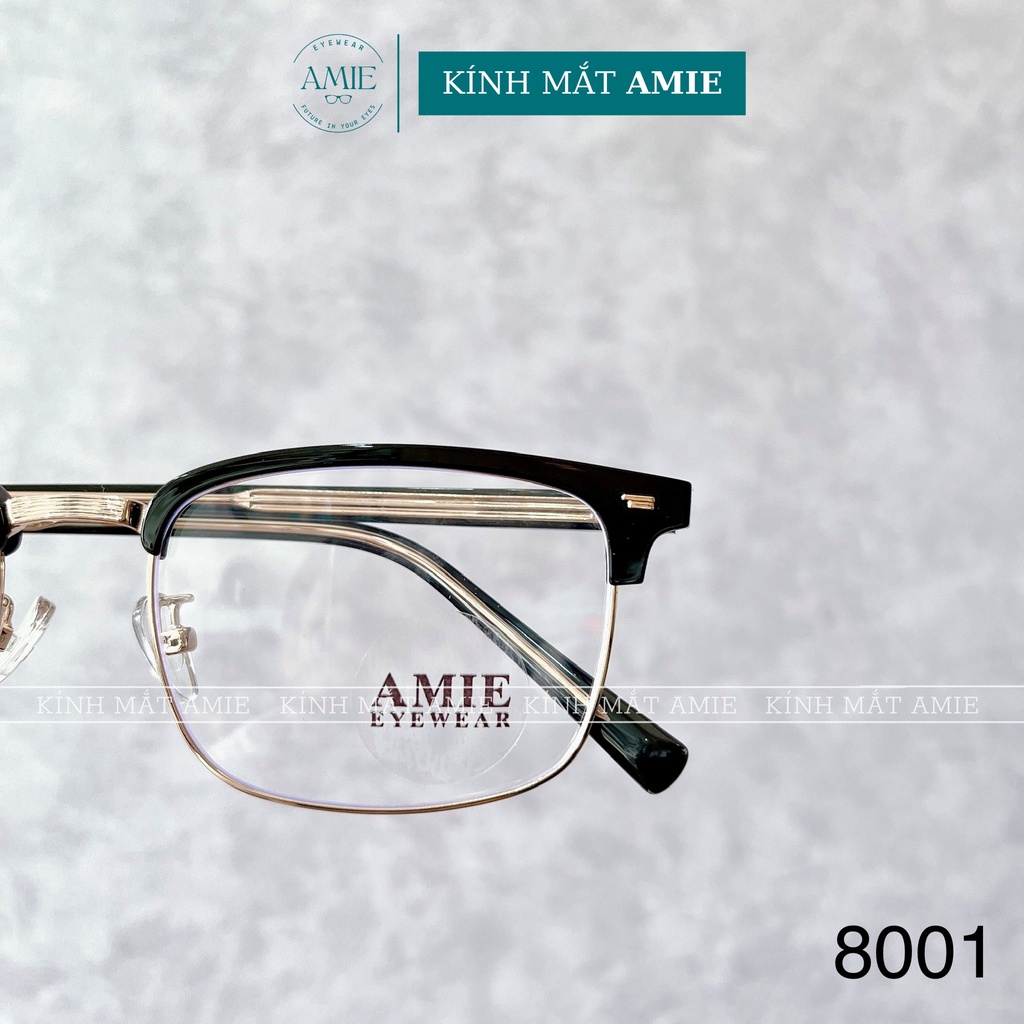 Gọng kính cận nam nữ AMIE Eyewear mắt kính vuông gọng nhựa cốt kim loại chắc chắn 8001