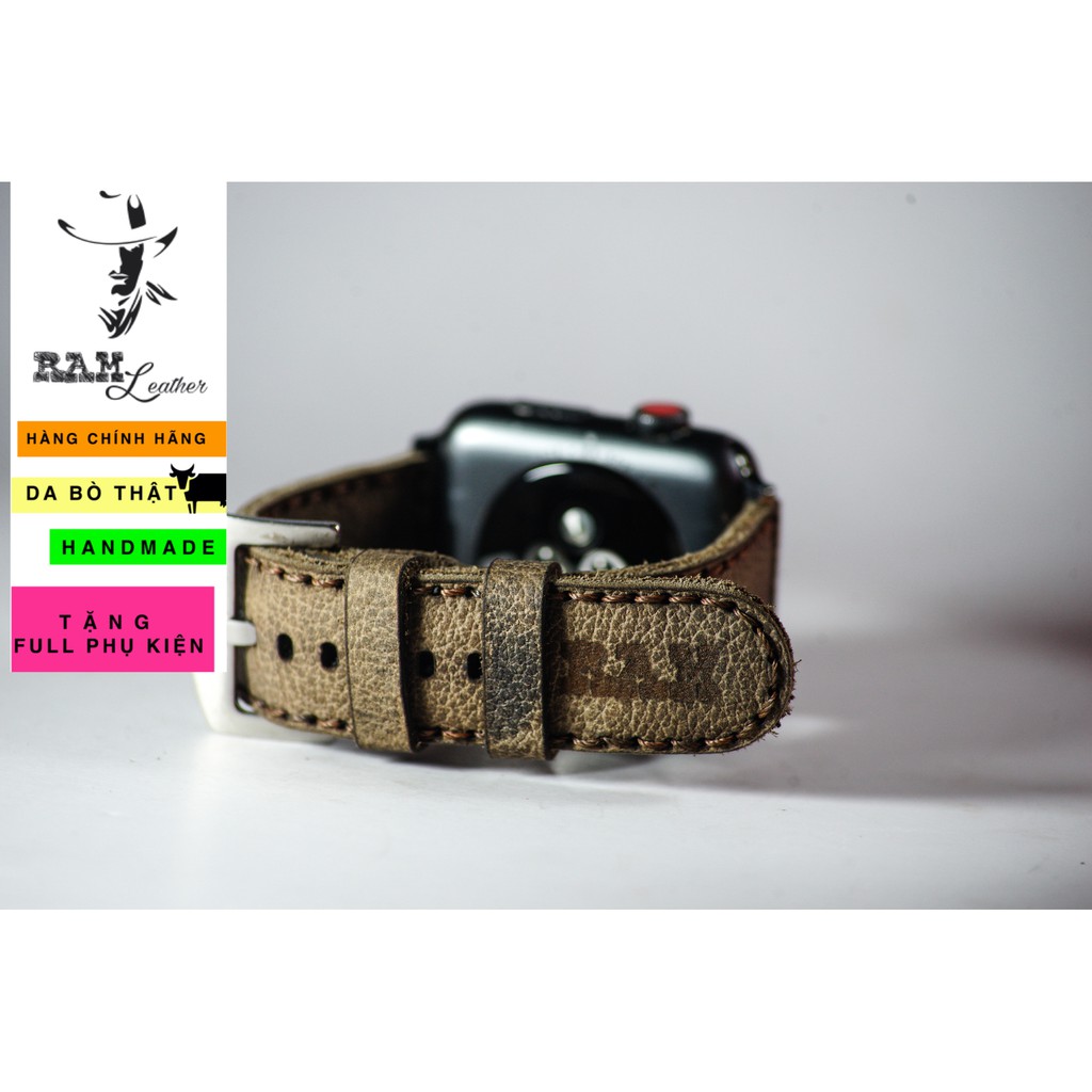 Dây đồng hồ Apple Watch , Iwatch , Iphone Watch Da Bò Sáp Vân Hạt RAM Leather Bauhaus 1959  Bền Đẹp