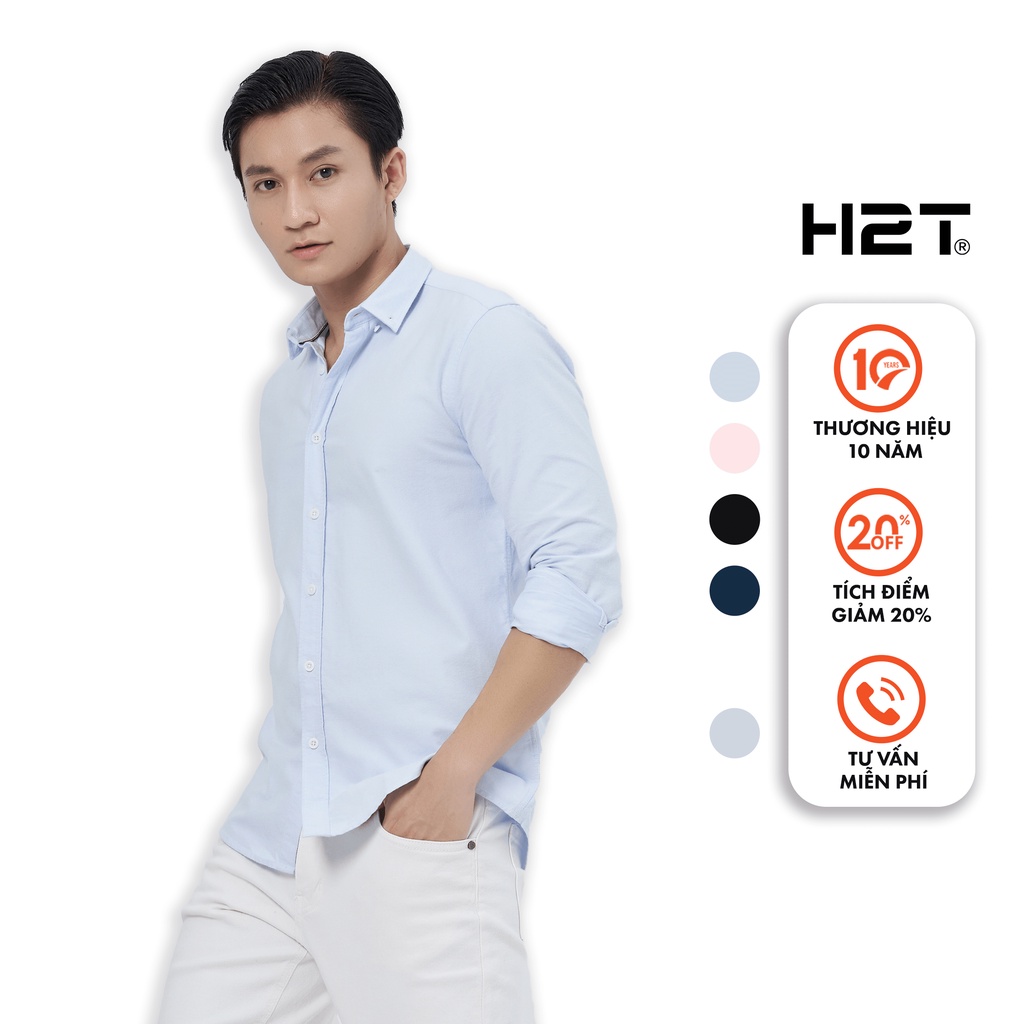 Áo Sơ Mi Nam Dài Tay H2T Kiểu Dáng Slim Fit, Chất liệu Modal Ít Nhăn, Bên Trong Cổ Áo Phối Viền Sọc Tinh Tế 1419
