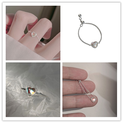 Nhẫn Đeo Tay Kim Loại Đính Đá Mặt Trăng Hình Trái Tim Màu Gradient Thời Trang