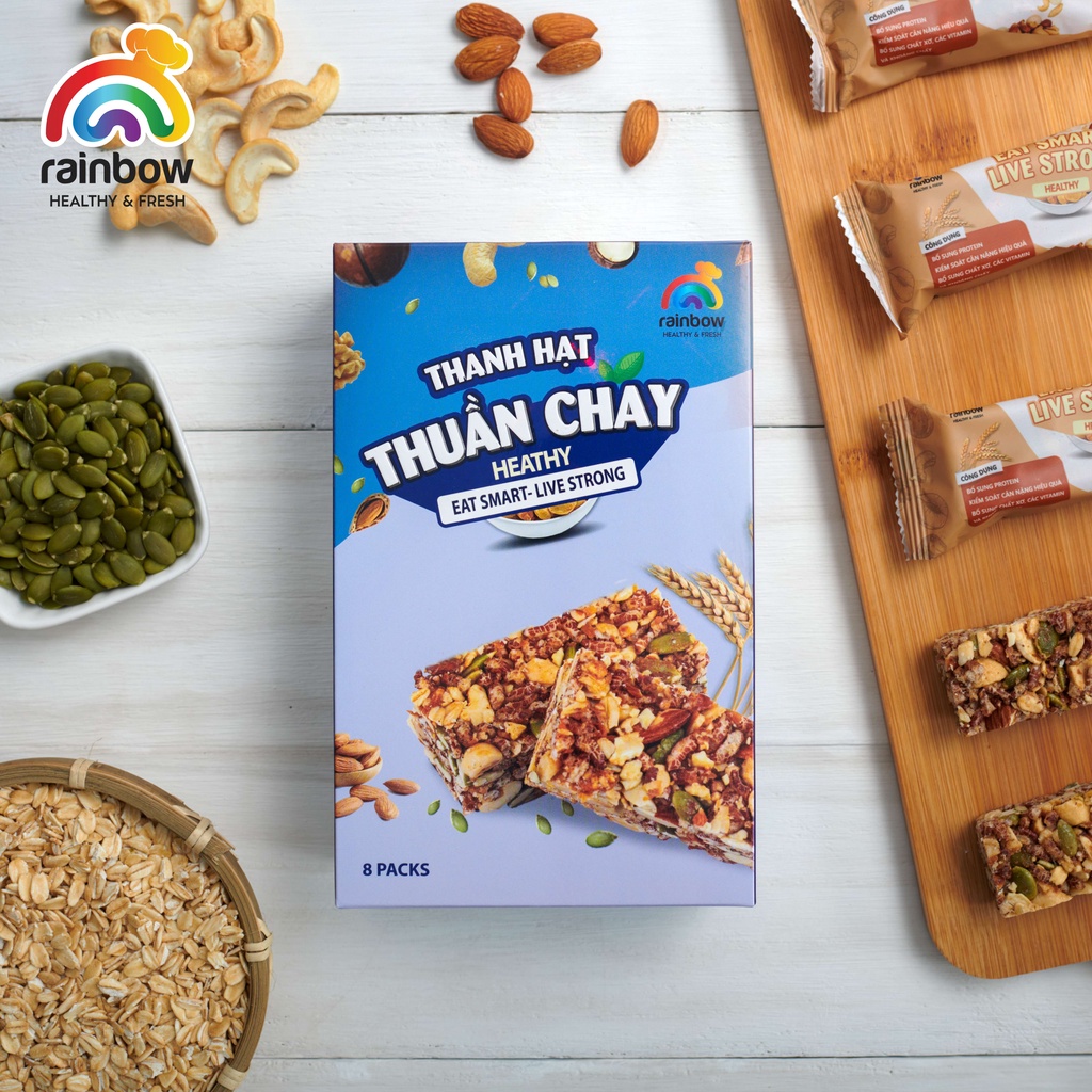 Thanh Hạt Thuần Chay RAINBOW - Hộp 8 thanh 200 g - Thanh ngũ cốc ăn kiêng giàu dinh dưỡng và tốt cho sức khoẻ