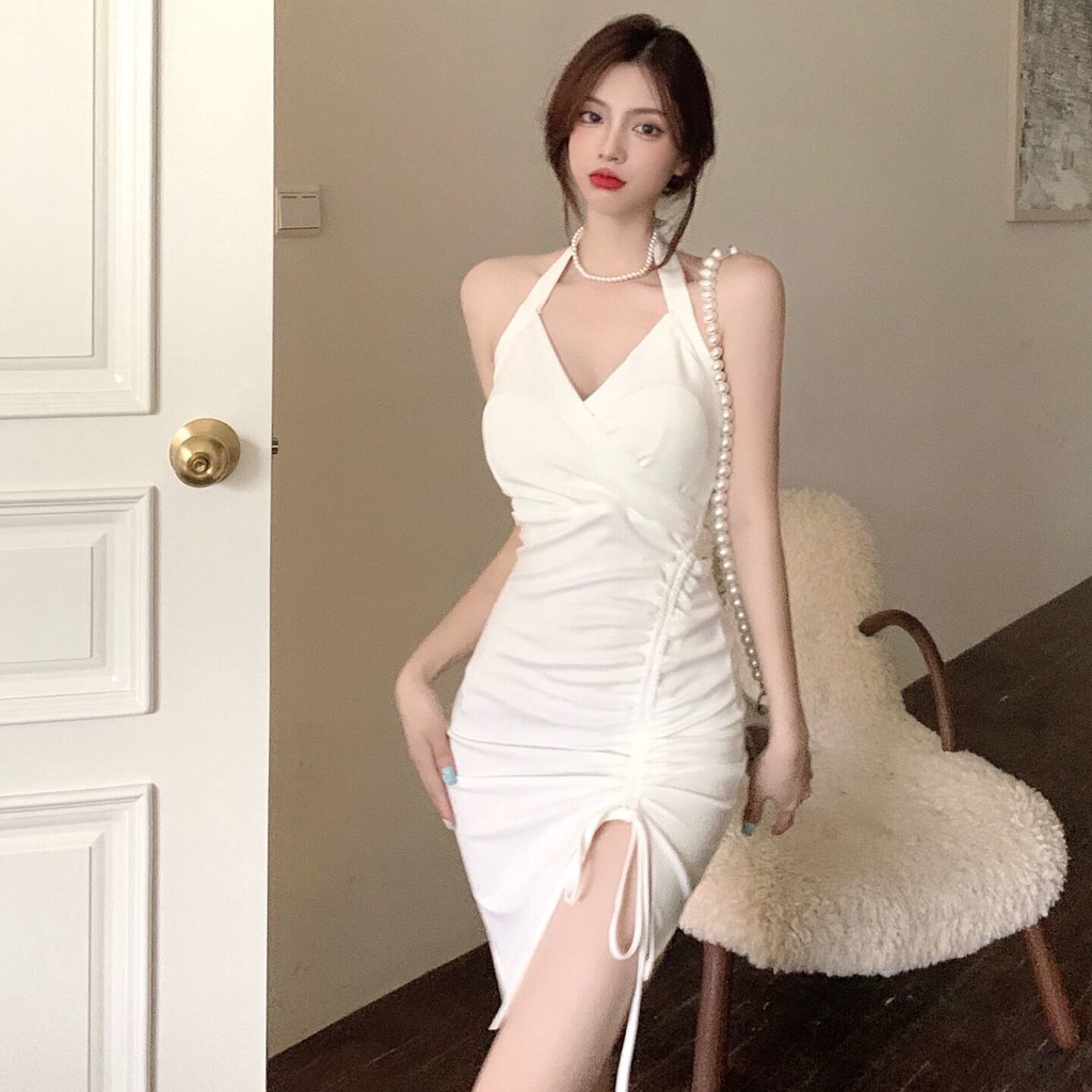 COZOK Đầm không tay ôm dáng với dây đeo cổ