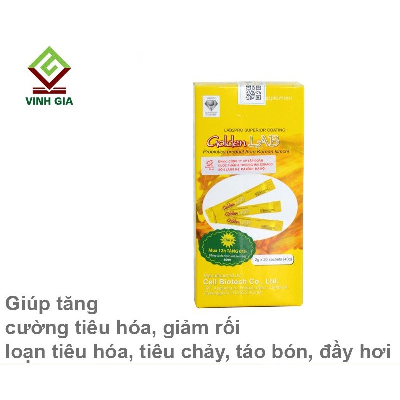 Men vi sinh Golden Lab - Giúp giảm rối loạn tiêu hóa, cải thiện tiêu chảy, táo bón, đầy hơi (Hộp 20 gói)