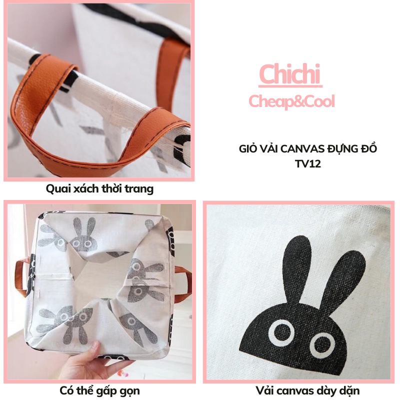 Giỏ đựng quần áo chăn màn đồ dơ túi vải canvas vuông gấp gọn đựng đồ đa năng ChiChi TV12