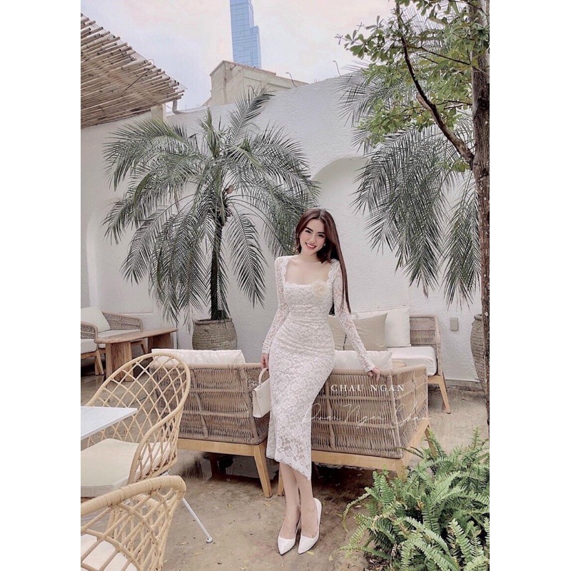 ĐẦM TAY DÀI ĐUÔI CÁ CÀI HOA