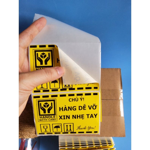 ⚡ Set 50 tem dán có sẵn keo cảnh báo HÀNG DỄ VỠ kích thước 10x7cm