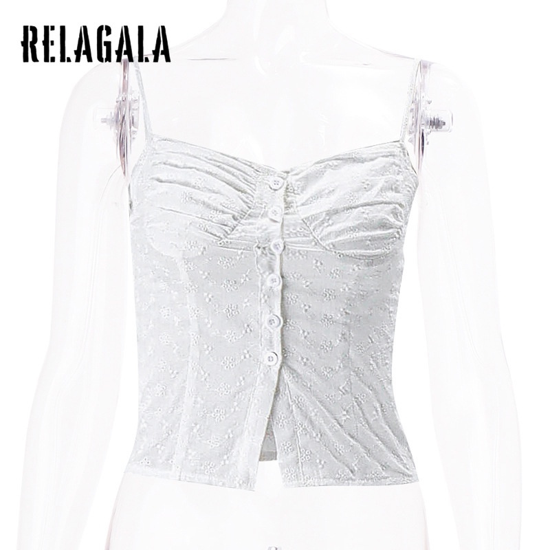 Relagala Áo Tank Top Hai Dây Cắt Nút Hình Hoa Cho Nữ