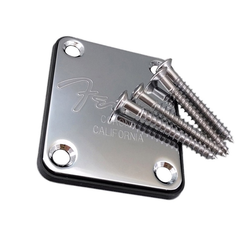 Nắp sắt phía sau cần đàn guitar Electric Fender I Fender F Neck Plate Chrome