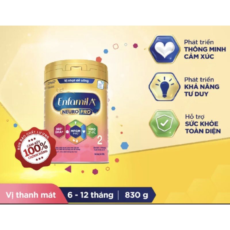 Sữa bột Enfamil A+ 2 DHA+ và MFGM 830g