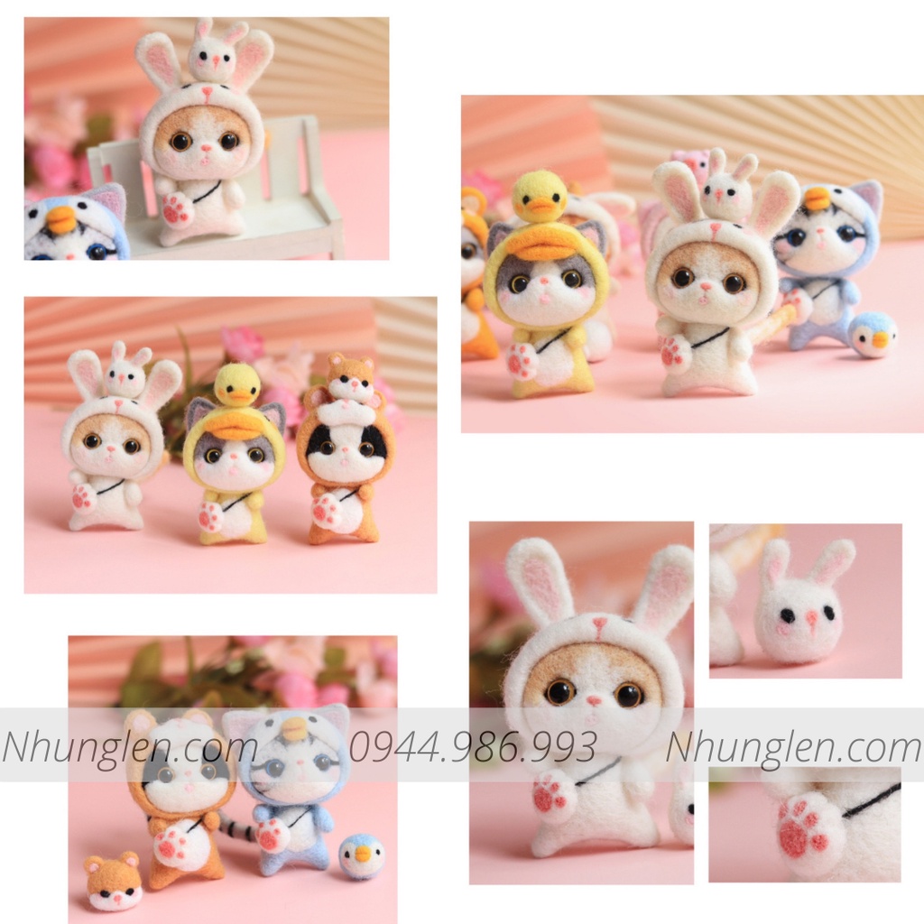 Bộ len chọc Mèo Mũm Mĩm có hướng dẫn làm quà tặng ý nghĩa. Needle felting cat