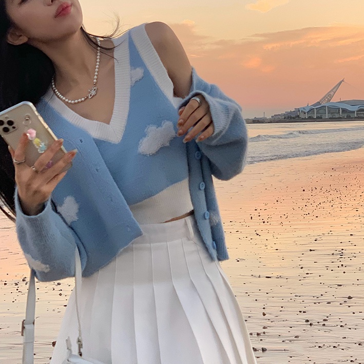 QADCOL Set áo cardigan ngắn + áo sweater 2 dây dệt kim mềm mại thanh lịch cho nữ (có bán lẻ)