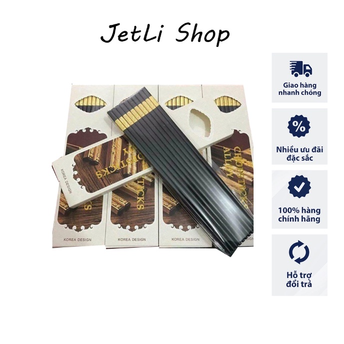 Set 10 đôi đũa nhựa mạ hợp kim vàng chống chơn, cứng chắc
