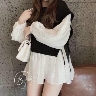 Áo tay phồng mẫu peplum cột eo