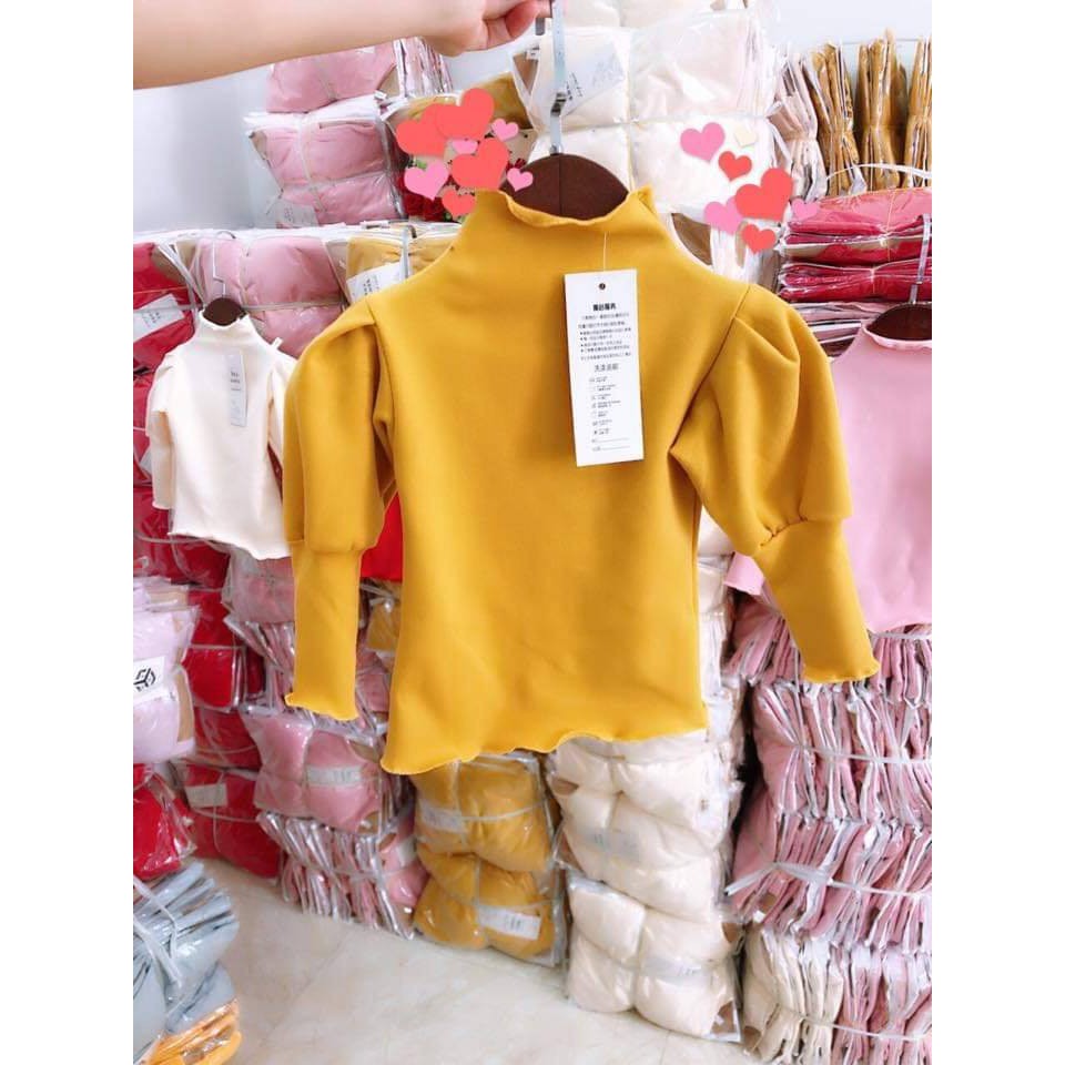 Áo Len Tăm Cotton Cổ Cao Tay Bèo Cho Bé Gái Size 6-18kg