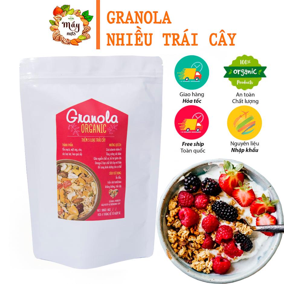 Ngũ cốc giảm cân Granola 500gr phiên bản thêm gạo lứt và 5 loại trái cây sấy (Có giấy CN ATVSTP)