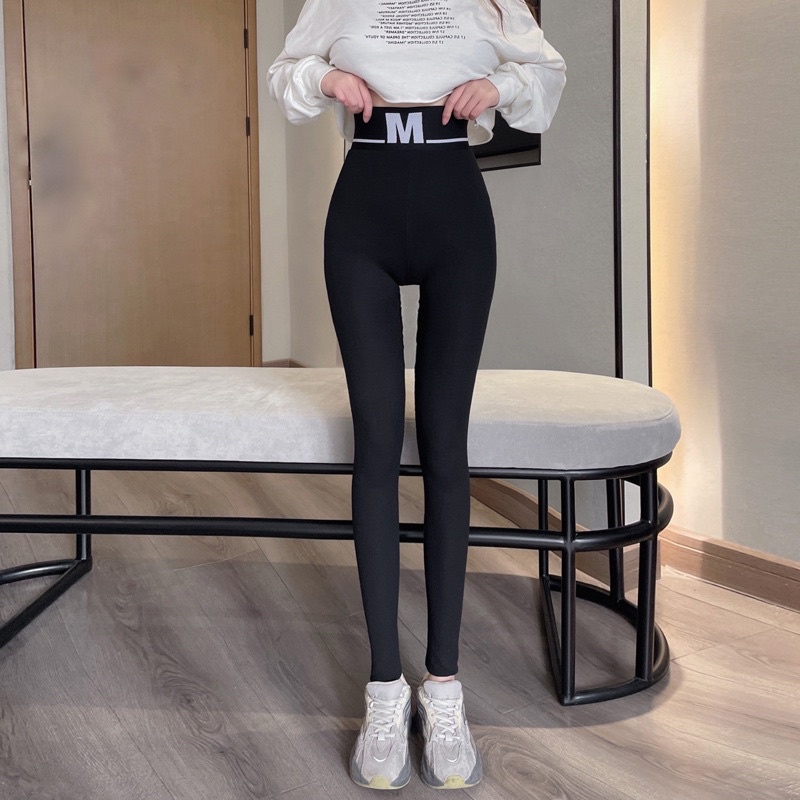 Quần Legging Tăm Nữ Cạp Chữ M Chất Cotton Thon Gọn Thời Trang