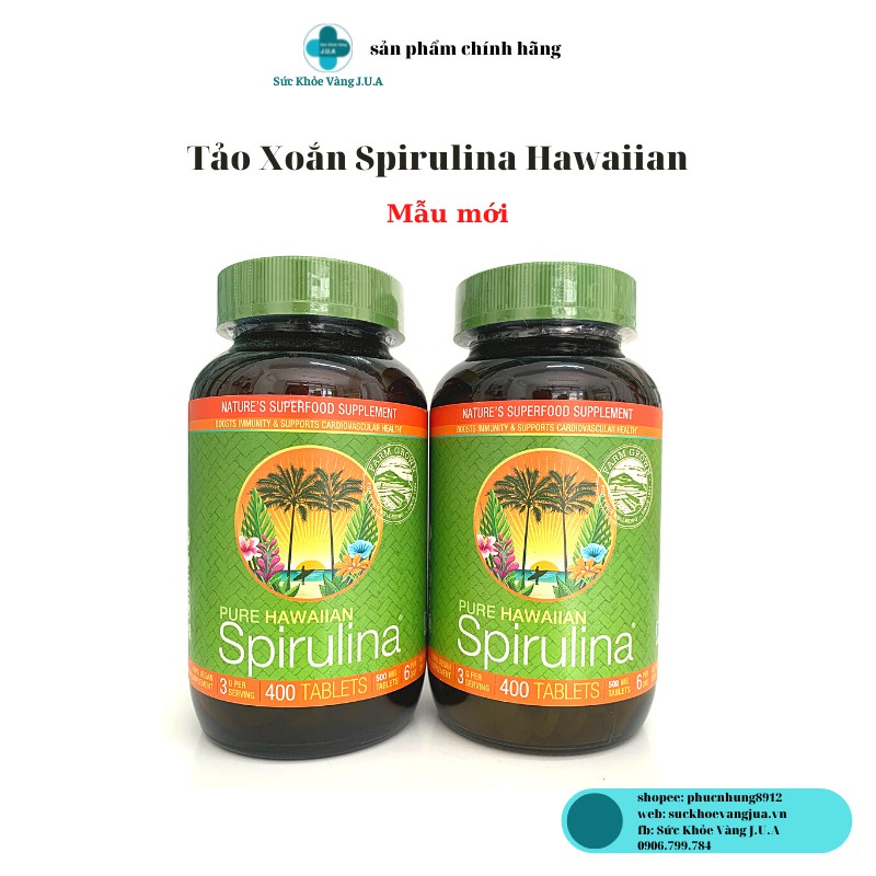 TẢO PURE HAWAIIAN  SPIRULINA LỌ 400 VIÊN - VITAMIN TỰ NHIÊN - TĂNG ĐỀ KHÁNG | Thế Giới Skin Care