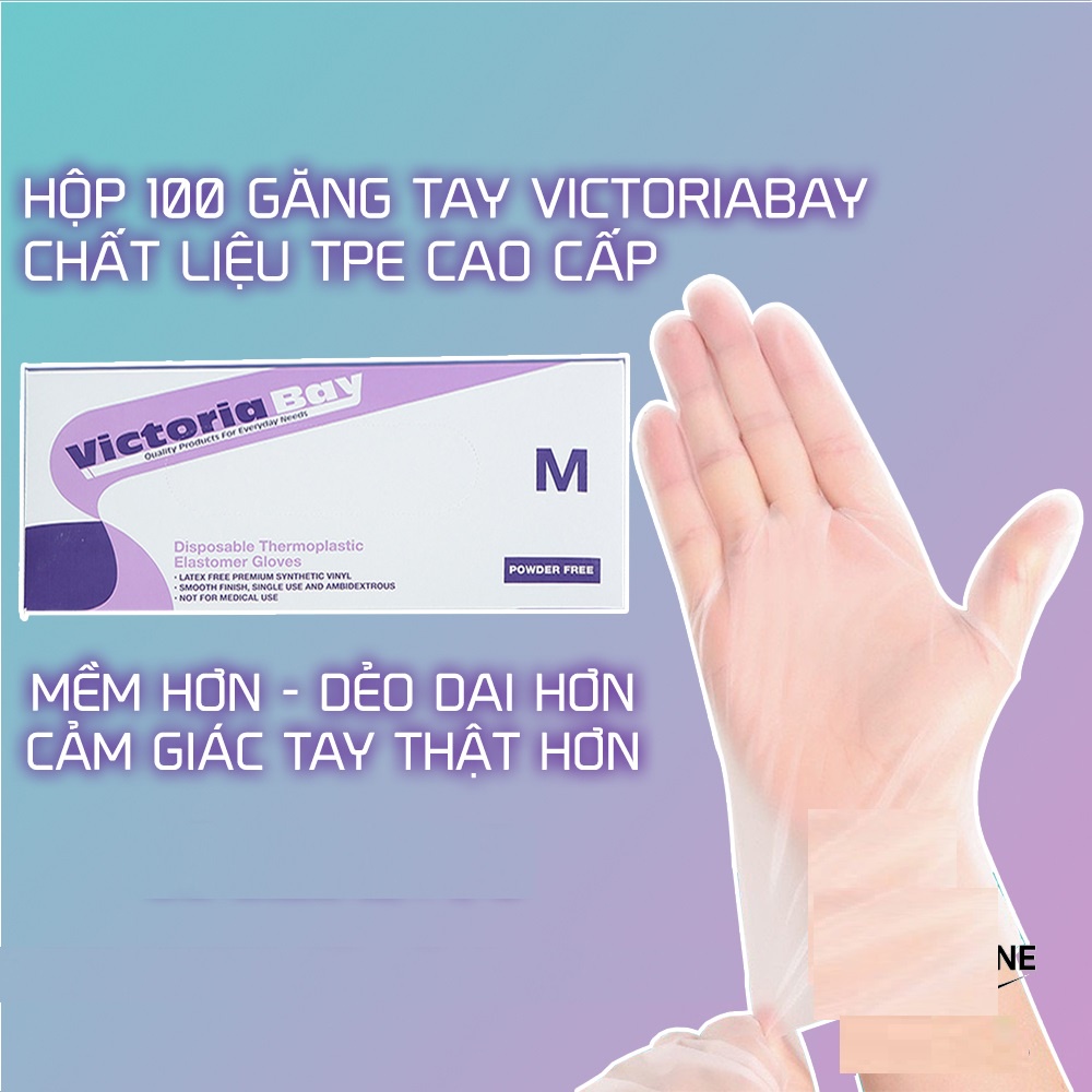 Hộp 100 Găng Tay Cao Su Tpe Victoria Bay Siêu Dai