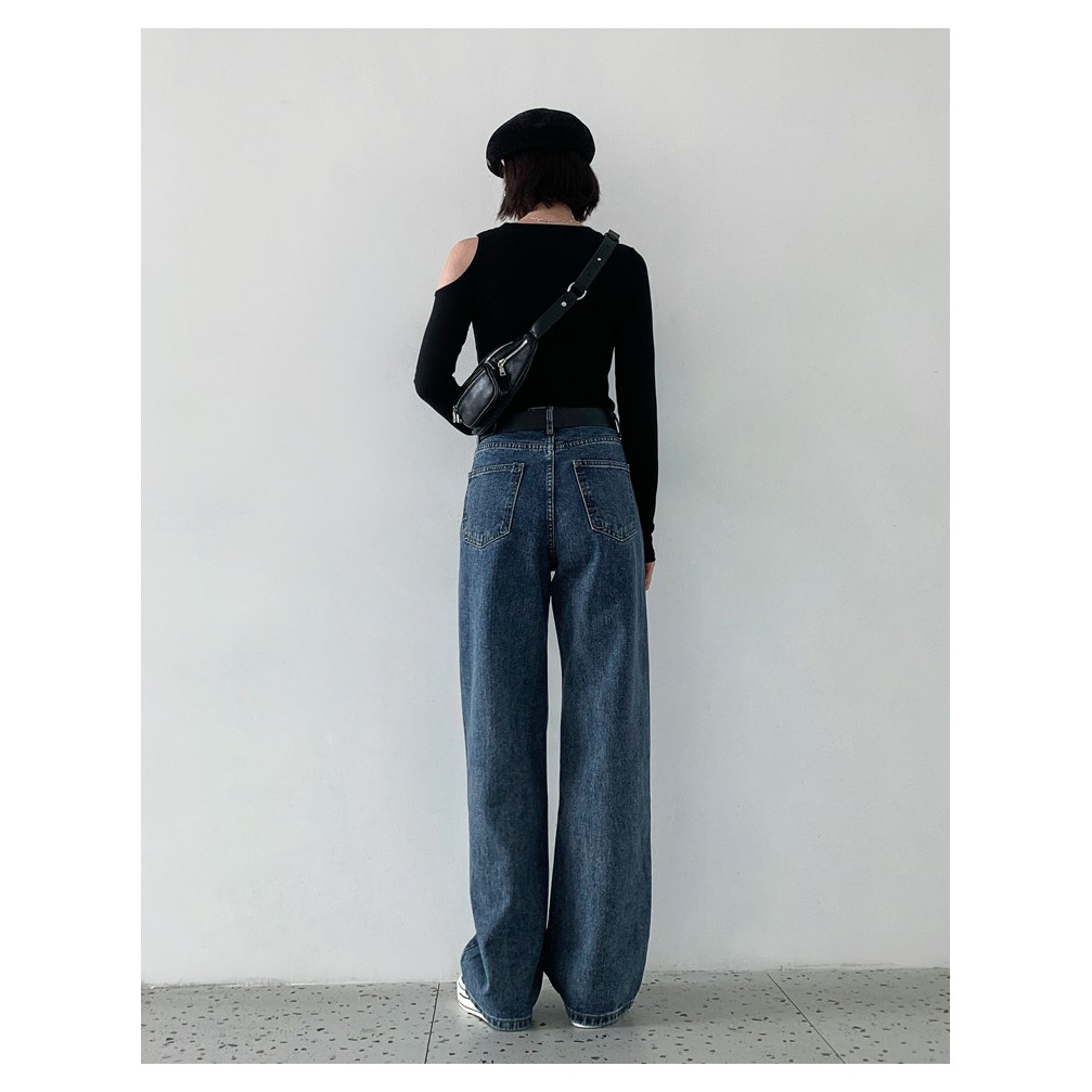 Quần Jean Ống Rộng Nữ Lưng Cao Màu Xanh MSC4