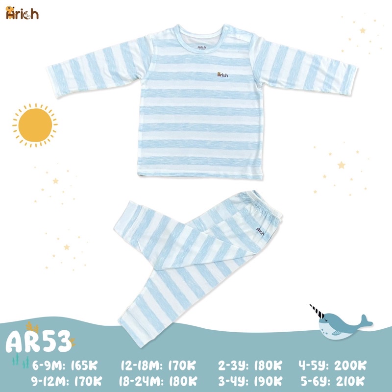 BỘ QUẦN ÁO DÀI TAY CÀI VAI SỌC TO VẢI SỢI TRE ARICH  CHO BÉ TỪ 6 THÁNG - 6 TUỔI