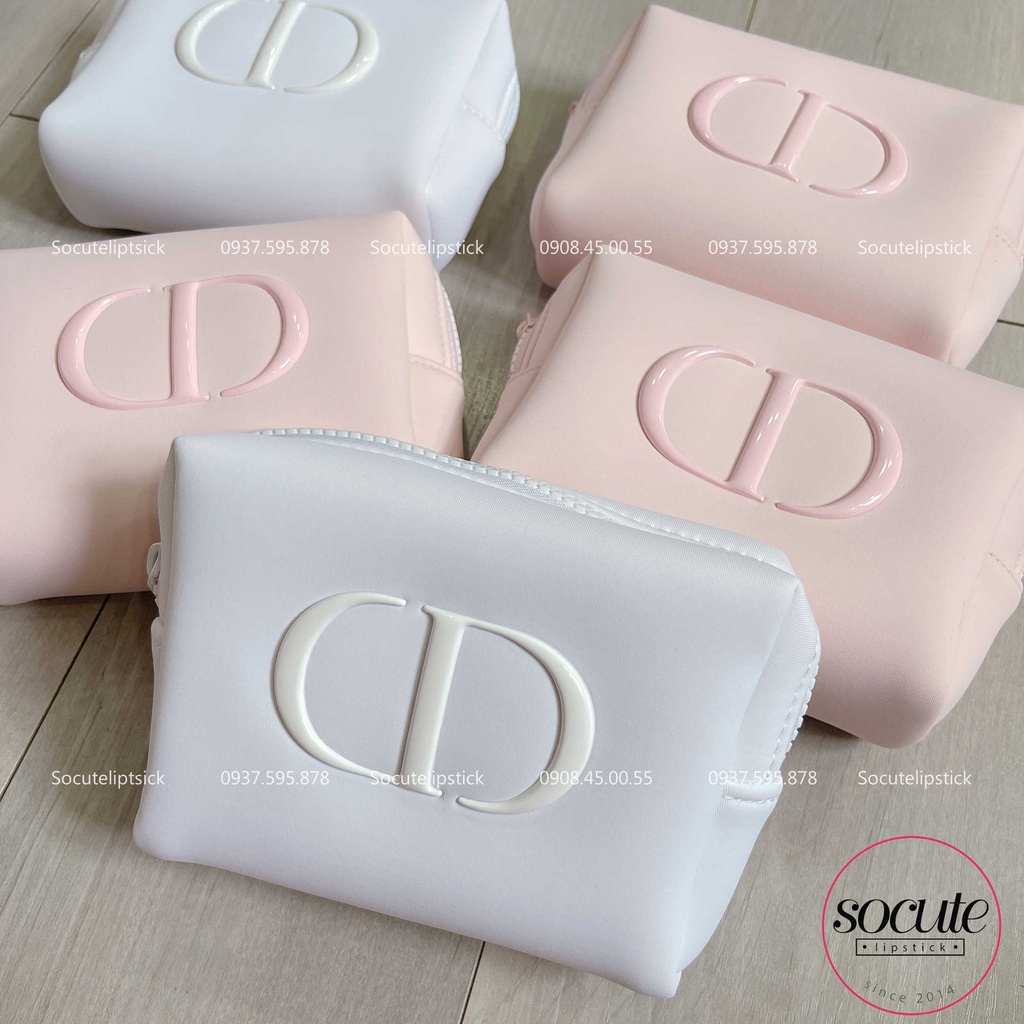 Túi đựng mỹ phẩm Dior Gift màu hồng &amp; trắng unbox