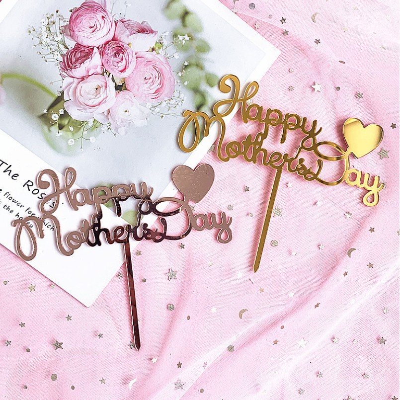 Phụ Kiện Trang Trí Bánh Kem Bằng Acrylic In Chữ Happy Mother's Day