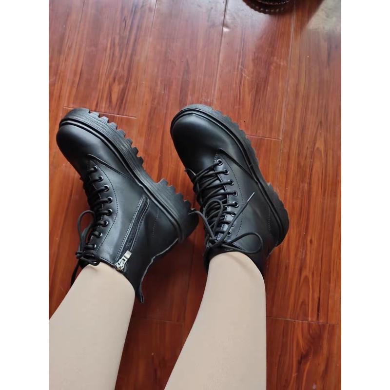 [ORDER] Giày Boots Nữ Khóa Kéo Buộc Dây Màu Đen Phong Cách Trẻ Trung Thời Trang🍒🍒