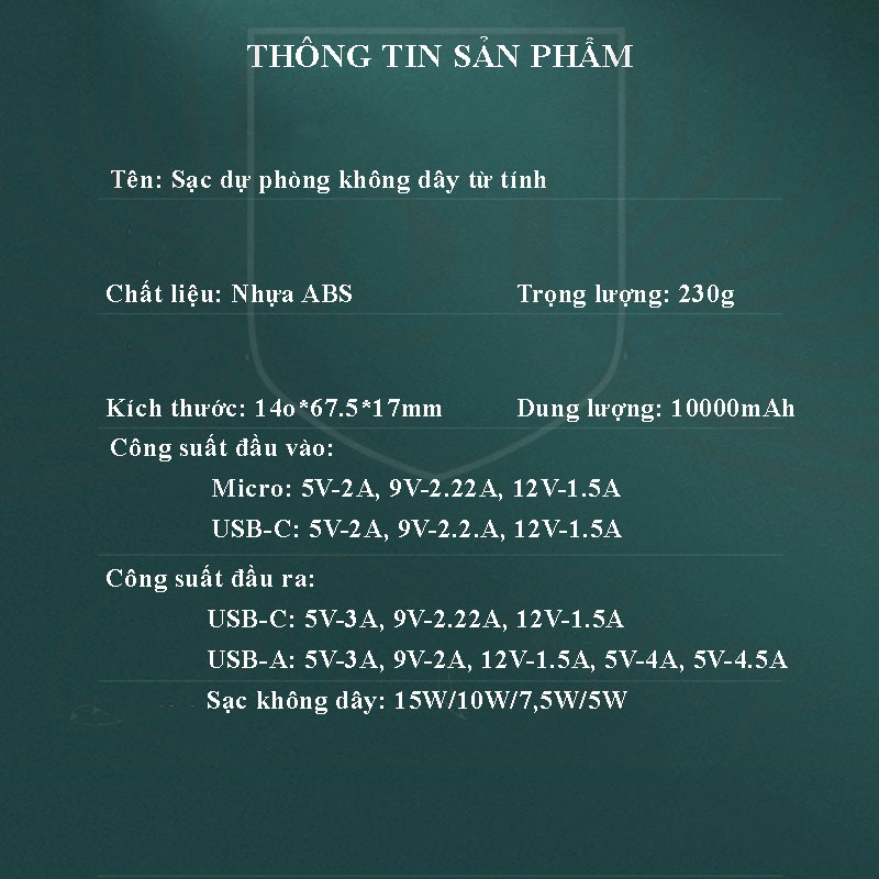 Sạc dự phòng không dây từ tính XFY 10000mah Hỗ Trợ Sạc Nhanh 22.5W  - QT