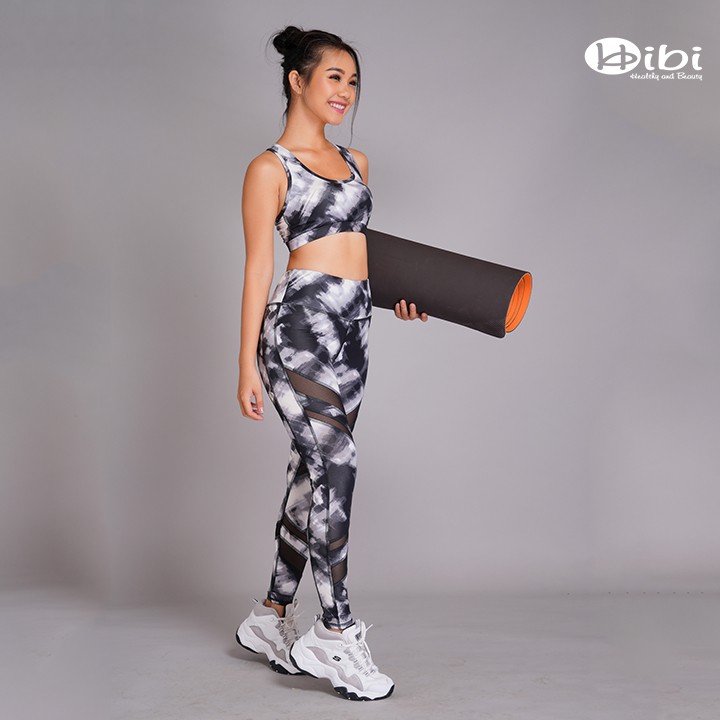 Set đồ tập Yoga - Gym ba lỗ lưới lưng cao H107 Hibi Sports - Áo có mút nâng ngực