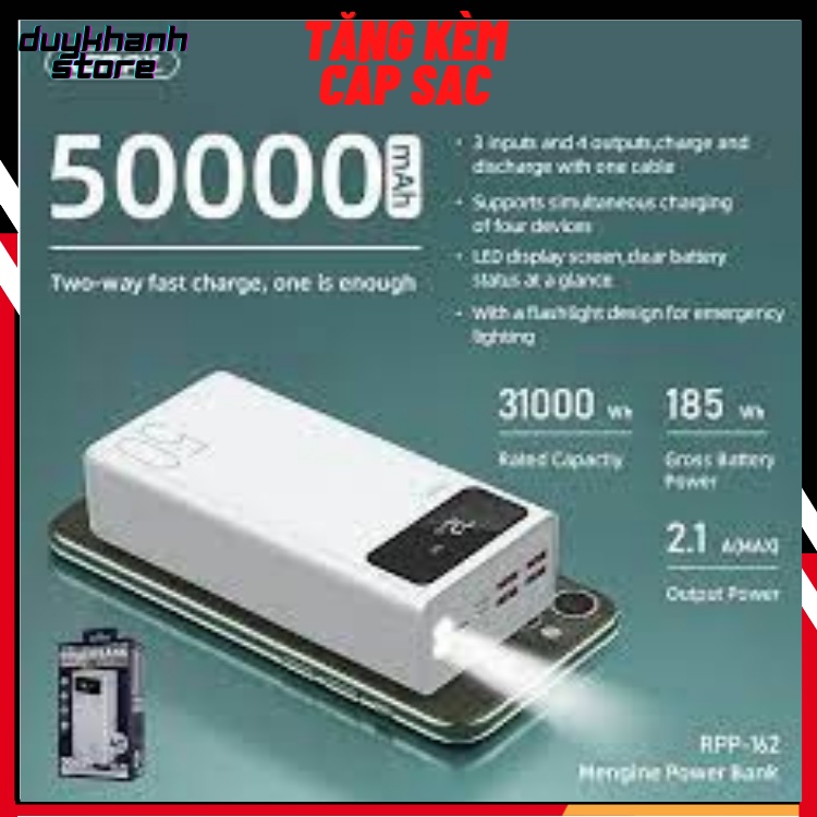 💥 Pin Dự Phòng 50000mah💥40000mah/30000Mah WP-169 4 Cổng Cạc Cùng 4 Thiết Bị - Tích Hợp Led - Hiển Thị Đèn Pin BH 6 Tháng